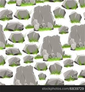 Cartoon stones with grass seamless pattern. Cartoon style stones with grass seamless pattern. Vector illustration