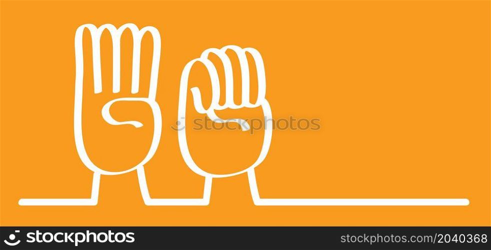 Cartoon stop hand, domestic violence, insecurity. Hand gesture. The violence at home signal for help symbol. October, awareness month icon or pictogram.