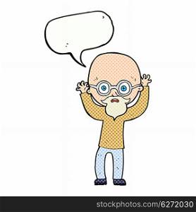 cartoon stressed bald man with speech bubble