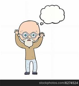 cartoon stressed bald man with thought bubble