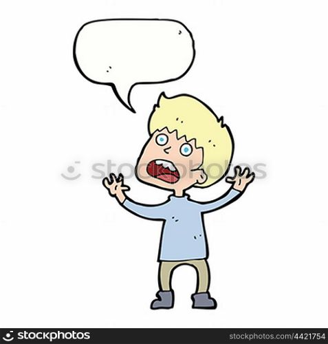 cartoon stressed boy with speech bubble