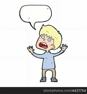 cartoon stressed boy with speech bubble