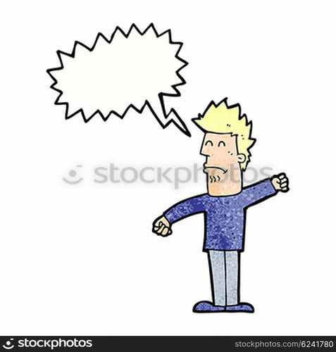 cartoon stressed man with speech bubble