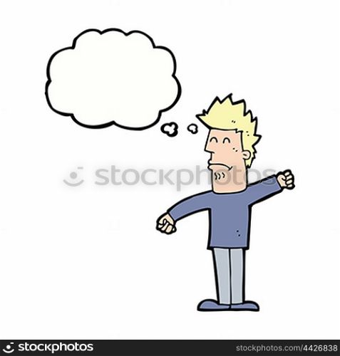 cartoon stressed man with thought bubble