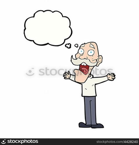 cartoon stressed old man with thought bubble