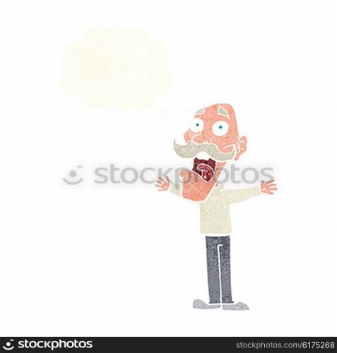 cartoon stressed old man with thought bubble