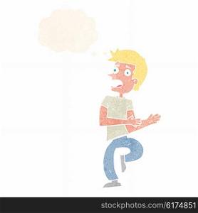 cartoon stressed out man with thought bubble