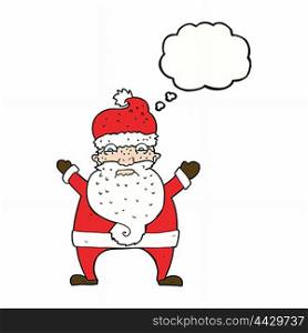 cartoon stressed out santa with thought bubble