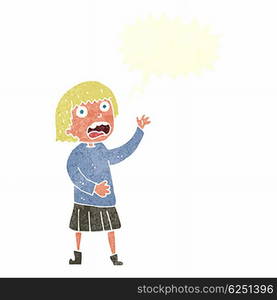 cartoon stressed out woman with speech bubble