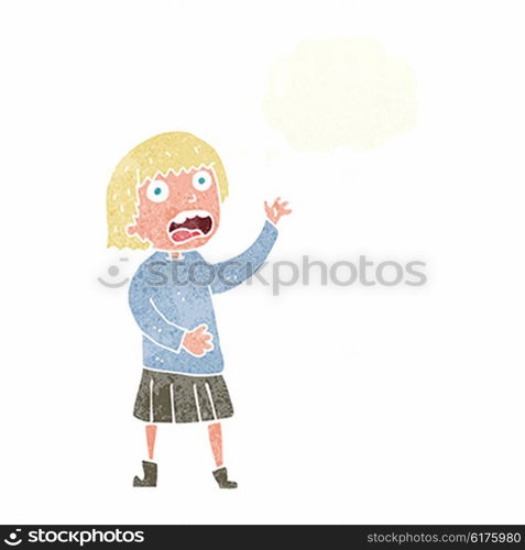 cartoon stressed out woman with thought bubble