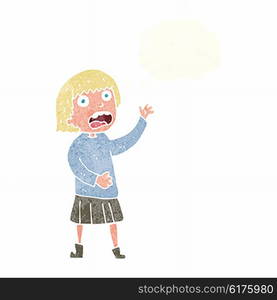 cartoon stressed out woman with thought bubble