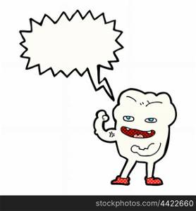 cartoon strong healthy tooth with speech bubble