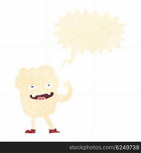 cartoon strong healthy tooth with speech bubble