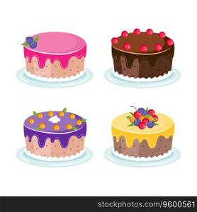 Cartoon style cakes set isolated on a white background. Colorful pastry vector. Cartoon style cakes set isolated on a white background. Colorful pastry vector.