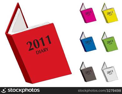 Cartoon style diary for 2011 with seven colour variations