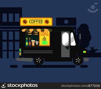 Cartoon style illustration of a coffee van side view. Vector Illustration.. Cartoon style illustration of a coffee van side view.