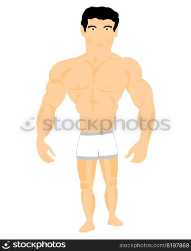 Cartoon style illustration of a muscle man. Man athlete