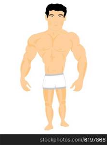 Cartoon style illustration of a muscle man. Man athlete