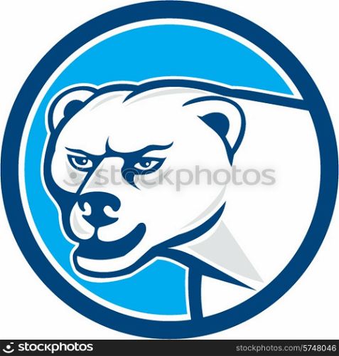 Cartoon style illustration of a polar bear viewed from the side set inside circle on isolated background.. Polar Bear Head Circle Cartoon