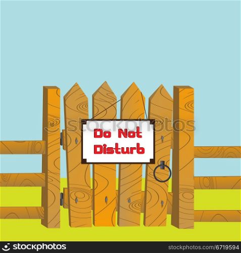 "Cartoon style illustration of a wooden gate and fence with "Do Not Disturb" sign posted."