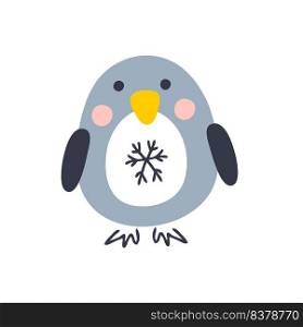 Cartoon style penguin with a snowflake vector illustration. Design for T-shirt, textile and prints.