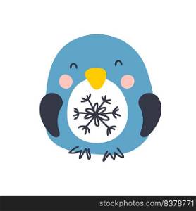 Cartoon style penguin with a snowflake vector illustration. Design for T-shirt, textile and prints.