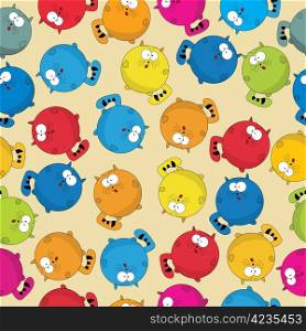 Cartoon style seamless patter with cute fat cats, wrapping paper or background design