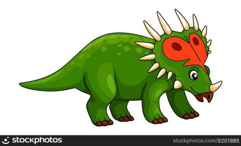 Cartoon styracosaurus dinosaur character. Isolated vector genus of herbivorous ceratopsian dino from the Cretaceous Period C&anian stage. Ancient spiky monster lizard, wild prehistoric reptile. Cartoon styracosaurus dinosaur character, vector