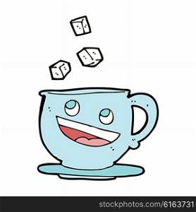 cartoon sugar lumps falling into tea cup