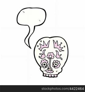 cartoon sugar skull with speech bubble