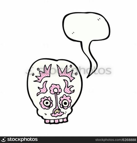 cartoon sugar skull with speech bubble