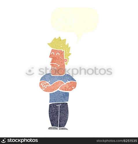 cartoon sulking man with speech bubble