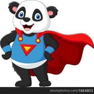 Cartoon superhero panda posing with a red cloak