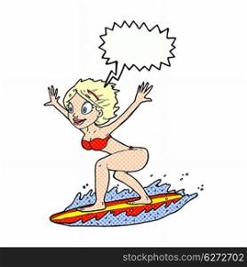 cartoon surfer girl with speech bubble