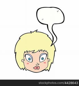 cartoon surprised female face with speech bubble