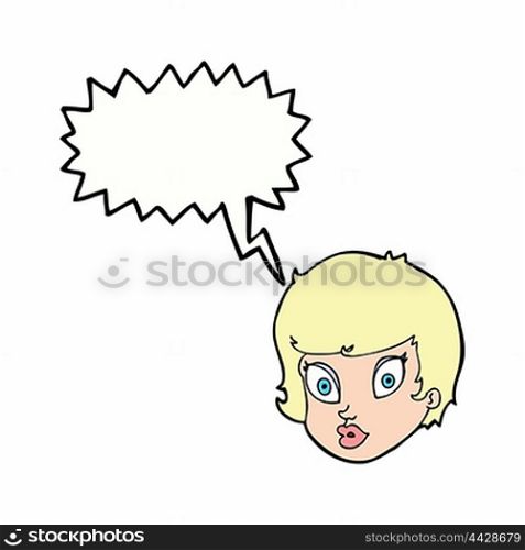 cartoon surprised female face with speech bubble
