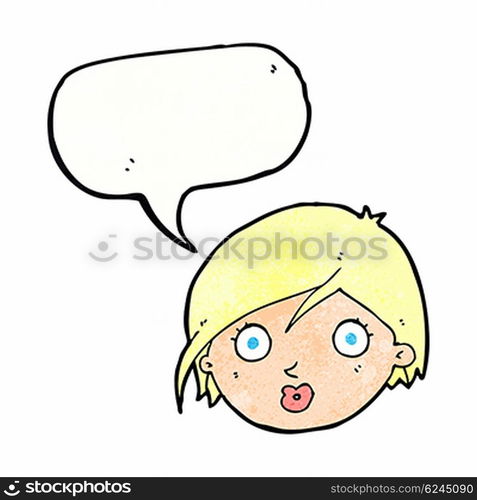 cartoon surprised female face with speech bubble