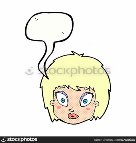 cartoon surprised female face with speech bubble