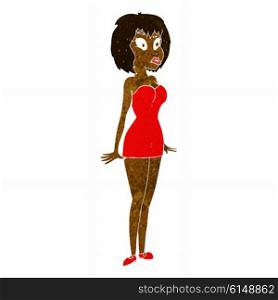 cartoon surprised woman in short dress