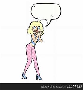 cartoon surprised woman with speech bubble