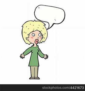 cartoon surprised woman with speech bubble