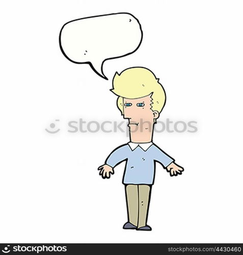 cartoon suspicious man with speech bubble