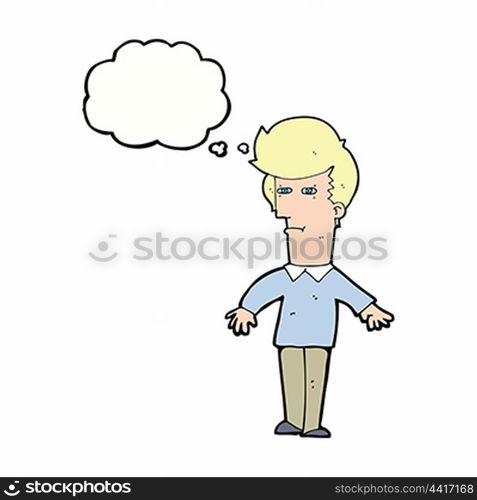 cartoon suspicious man with thought bubble