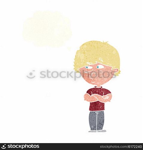cartoon suspicious man with thought bubble