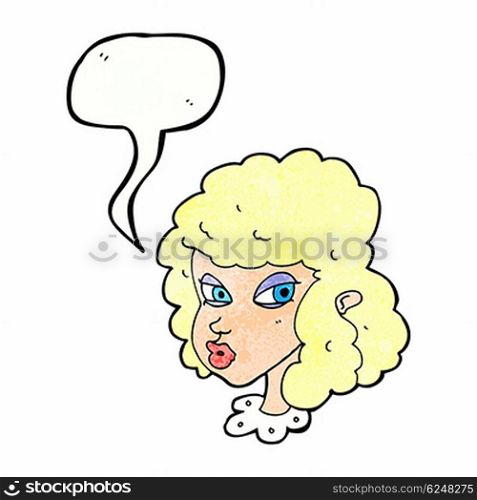 cartoon suspicious woman with speech bubble