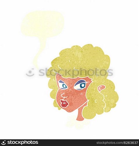 cartoon suspicious woman with speech bubble