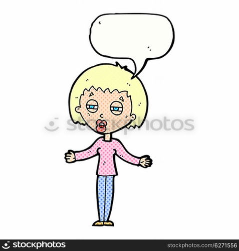 cartoon suspicious woman with speech bubble