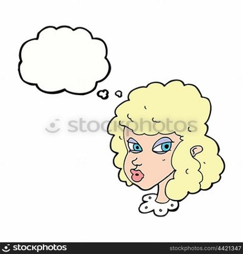 cartoon suspicious woman with thought bubble