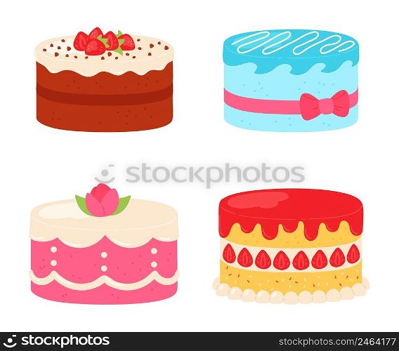 Cartoon sweet cake to birthday or wedding. Vector cake to birthday celebration or party wedding, cartoon illustration sweet. Cartoon sweet cake to birthday or wedding