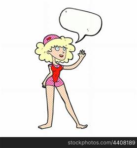 cartoon swimmer woman with speech bubble